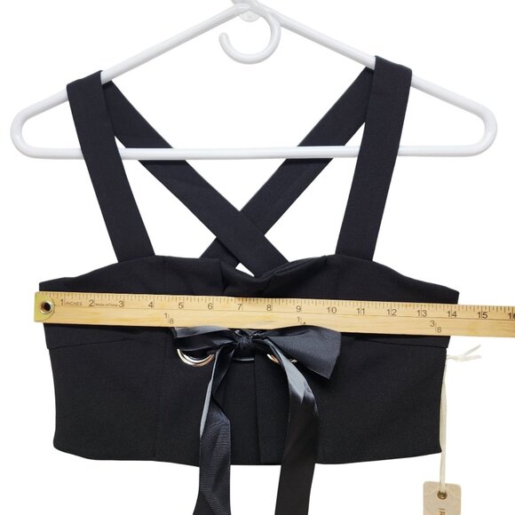 Black Iris Womens Crisscross Strappy Crop Top With Bow & Grommet Detail - Size S - Picture 6 of 7